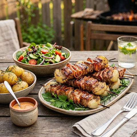 Saftiga grillspett med bacon